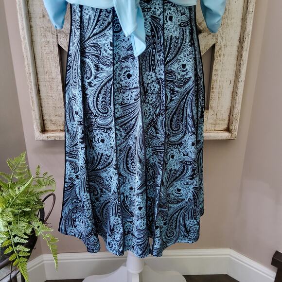 Perceptions Women's Sleeveless Shift Midi Dress with Tie Front Cardigan in Blue - Picture 4 of 11